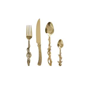 Ensemble de couverts modernes en acier inoxydable avec manche en bois, finition miroir, ustensiles de table pour la cuisine, l'hôtel et la maison - Product Image 1
