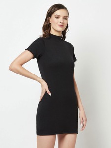 Vestido ajustado de manga corta premium con cuello redondo, minivestido de punto, producción OEM - Product Image 4