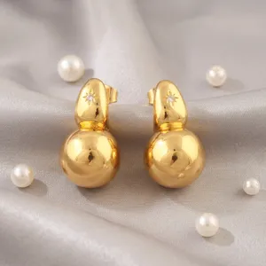 Boucles d'oreilles pendantes irrégulières en forme de petite boule, plaquées or 18 carats, pour femmes, avec fermoir poussoir, bijoux de créateur tendance - Product Image 4