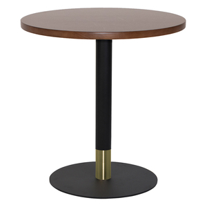 Modern Round <b>Wooden</b> Restaurant Dining <b>Table</b> Black Metal Pedestal Base with Brass Accent Contemporary Cafe and <b>Bistro</b> Furniture - Product Image 2