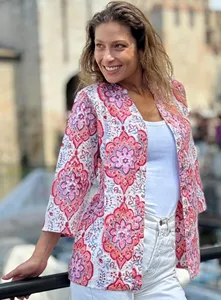 Women’s Boho Chic White Floral Cotton Shirt Pink <b>Red</b> Print Long Sleeve Soft Fabric Summer Casual <b>Blouse</b> - Product Image 4