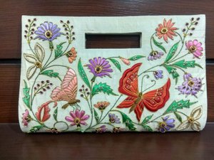 <b>Women's</b> Designer Clutch Zipper Premium <b>Canvas</b> Zari Thread Embroidery Pearl & Gem Beading Elegant Chain Accent Luxe Finish - Product Image 6