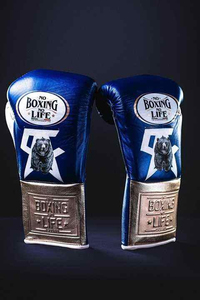 No Boxing Life <b>Leather</b> Training <b>Gloves</b> Lace-Up Wrist Adjustable for Adults Full Finger Boxing Gear Blue Gold Embossed Logo - Product Image 6