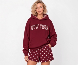 Ensemble 2 pièces pour femme : sweat à capuche ample et short, personnalisable avec logo, idéal pour le sport et les loisirs en automne - Product Image 1