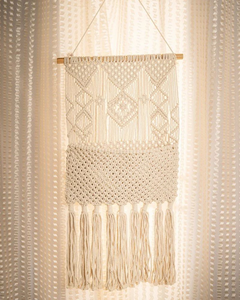 <b>White</b> Boho Macrame Wall Pockets with Cotton Rope and Wooden Handle Handmade <b>Hanging</b> Storage Organizer for Home Decoration - Product Image 1