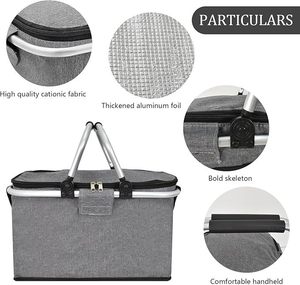 Panier de pique-nique isotherme pliable en tissu Oxford avec doublure en aluminium épaisse pour le camping en plein air et le rangement - Product Image 5