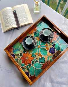 Nouveau plateau rectangulaire en émail imprimé bois tendance, ustensile de cuisine moderne et plateau de service pour restaurant, plateau décoratif en bois par UO - Product Image 3