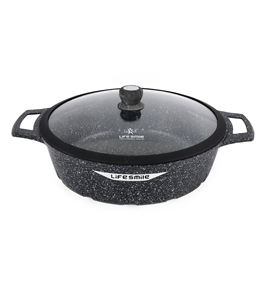 Olla poco profunda antiadherente con revestimiento de granito premium, tapa de vidrio con borde de silicona y base de inducción - Product Image 1