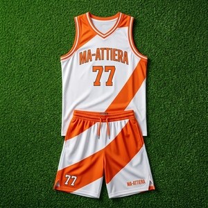 Conjunto de Camiseta y Pantalones Cortos de Fútbol Personalizados en Naranja y Blanco, Número 77, Uniforme de Equipo, Ropa Deportiva Transpirable de Malla, para Adultos, Poliéster, OEM, ODM - Product Image 5