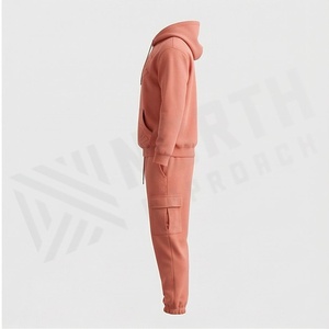 Men's Hooded Tracksuit Set <b>Coral</b> Geometric Print Full Sleeve Casual Sweatshirt and Cargo Pants Autumn Wear Regular Fit 100% - Product Image 3