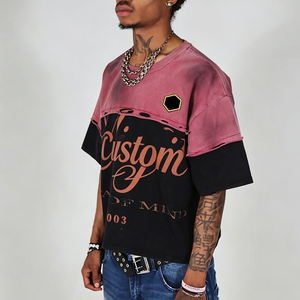 Wholesale Custom Logo Men Boxy Crop T-Shirt Distressed <b>Vintage</b> Wash Cut Sew <b>Graphic</b> <b>Tee</b> DTG Print Streetwear - Product Image 3