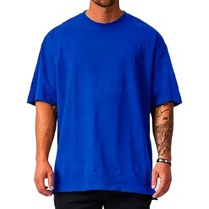 Camiseta de talla grande con cuello redondo de algodón orgánico pesado con logotipo serigrafiado personalizado, Camiseta lisa de gran tamaño para hombre, camiseta tejida con logotipo frontal - Product Image 1