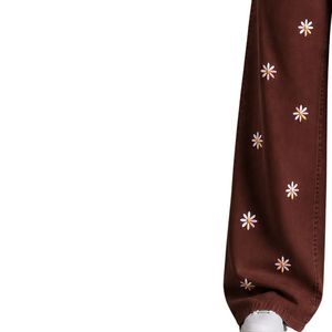 Vaqueros anchos de mezclilla marrón chocolate para mujer con bordado floral, cintura alta, holgados, estilo casual urbano, OEM personalizado - Product Image 3