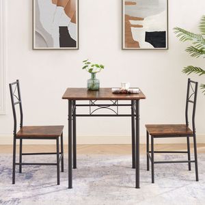 <b>Retro</b> Brown 3-Piece Kitchen <b>Dining</b> Room <b>Table</b> Set with Chairs - Product Image 1