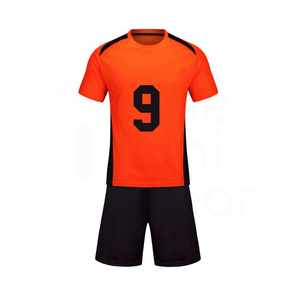 Orange Black Sublimated Soccer Jersey Shorts Set Men Crew Neck Quick Dry Regular Fit All Seasons Teamwear Front Number 9 - Product Image 6