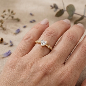 Heart Cut Moissanite Promise <b>Ring</b> Vintage Milgrain Engagement <b>Ring</b> for Women 14K Gold Minimalist <b>Ring</b> - Product Image 4