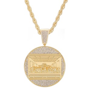 Collar con Colgante de Moda Hip Hop con Cadena Cubana de 13mm, Collares HipHop Iced Out, Conjuntos de Joyería con Colgante de la Última Cena - Product Image 3