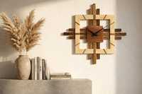 Horloge murale analogique à quartz en bois de teck artisanal à une seule face |   Sculpture solaire bicolore superposée |   Horloge carrée moderne pour