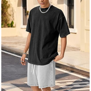 Men High Quality Acid Wash Cotton Summer <b>Set</b> T Shirt Shorts Casual Loose Fit Matching Outfit - Product Image 3