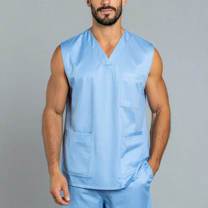 Medical <b>Scrub</b> Tops Sleeveless Hospital Shirt Men / Hospital Medical Men Doctor <b>Scrub</b> Sleeveless Shirt V-neck <b>Scrub</b> Top Mens - Product Image 2