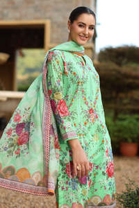 Vibrant Printed Lawn Cotton Fabric IndianPakistani Women's <b>Dress</b> Tradition Shalwar Kameez With Lace - Product Image 3