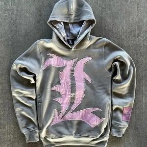 OEM 2 piezas Sweatsuit Lavado ácido Trajes de sudor para hombre Bordado personalizado Apliques Parche Jogger Hombres pantalones de chándal acampanados y conjunto con capucha - Product Image 2