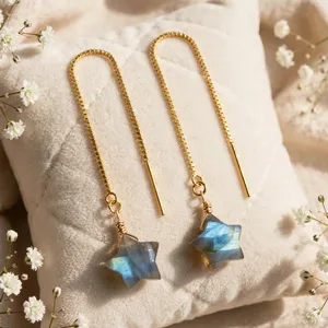 Pendientes Colgantes de Labradorita Natural con Forma de Estrella de 14mm, Bañados en Oro, Plata y Oro Rosa, Venta al por Mayor - Product Image 1