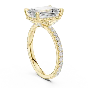 3.5ct <b>Emerald</b> Cut Lab Grown Diamond Halo Engagement <b>Ring</b> 10K 14K 18K Solid Gold 0.68 CTW Pave <b>Band</b> IGI Certified - Product Image 2