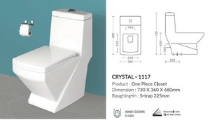 Inodoro de una pieza con diseño de cristal, tamaño 730x360x680 mm, con sifón en S de 225 mm y descarga por arrastre. - Product Image 3