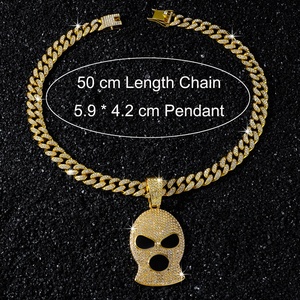 Collar con colgante de máscara de esquí Iced Out, chapado en oro de aleación, cadena cubana de cristal, estilo HipHop Bling <span class=keywords><strong>Gangsta</strong></span>, joyería streetwear con motivo de máscara - Product Image 2