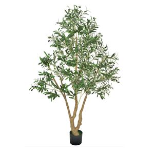 Árbol de Olivo Artificial Realista de 6 Pies para Interiores con Maceta Negra, Árbol Artificial Alto con Tronco de Madera Natural, Hojas Verdes y Frutos para Uso en Exteriores - Product Image 1