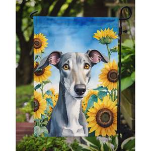 Drapeau de jardin lévrier et tournesols oeuvre multicolore pour patio cour bannière décorative de boîte aux lettres pour parterres de fleurs taille de jardin - Product Image 3