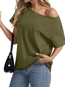 Camiseta de Mujer Personalizada de Fábrica, con Hombros Descubiertos, Logotipo Impreso, 100% Algodón Tejido, Informal de Verano - Product Image 3