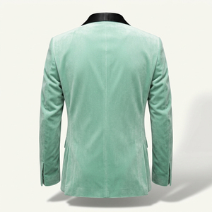 Seafoam Mint <b>Velvet</b> <b>Blazer</b> Mens Pastel Green Black Satin Shawl Collar One Button Tux Jacket - Product Image 3