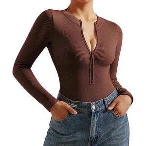 บอดี้สูทผู้หญิงคุณภาพสูง OEM แบบชิ้นเดียว เป็นมิตรกับสิ่งแวดล้อม กระชับสัดส่วน แขนยาว คอกลม ทรงเข้ารูป สำหรับฤดูร้อน - Product Image 4