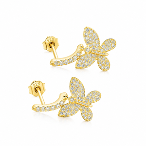 Élégantes boucles d'oreilles pendantes en moissanite plaqué or pour femme, forme papillon, sertissage long en argent sterling, idéales pour les soirées - Product Image 4