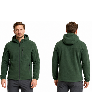 Sweat à capuche classique pour homme en molleton vert foncé avec poche poitrine et poches latérales zippées pour les activités de plein air - Product Image 3