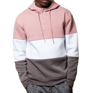 Personalizado Nuevo Diseño Bloque de color Contraste Hombres Sudaderas con capucha Media cremallera Sudadera - Product Image 1