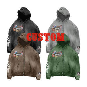 Sudadera con capucha pesada de algodón con cremallera y estampado serigrafiado, estilo streetwear, con pedrería, oversize y de moda - Product Image 3