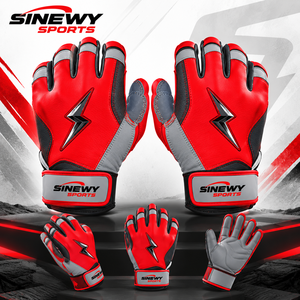 SINEWY SPORTS <b>Red</b> Leather Batting <b>Glove</b> Right Hand Durable Training <b>Glove</b> Hook And Loop Closure Unisex Adult - Product Image 5