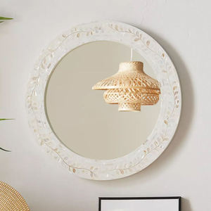 Miroir mural décoratif de style organique moderne, incrusté de coquillages blancs, taille personnalisée, fournisseur de miroirs ronds en nacre - Product Image 1