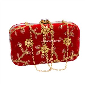กระเป๋าคลัทช์กำมะหยี่ทำมือสำหรับผู้หญิง กระเป๋าคลัทช์โลหะลายปาล์มสไตล์ชาติพันธุ์ ของชำร่วยงานแต่งงาน พร้อมงานปักลาย - Product Image 1