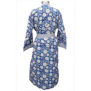 Magnifique Robe Kimono pour Femme, Artisanat en Blocs de Bois d'Inde, Motif Floral, Respirante, Longue, Col en V, 100% Coton, Manches Longues, Ceinture, Séchage Rapide - Product Image 6