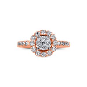 Anillo de Diamantes Florales en Oro Rosa Premium para Mujer, Corte Redondo Brillante, Diseño de Halo, Regalo de Compromiso o Aniversario - Product Image 3