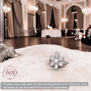 [Sheri Jewels] Attractive Flower Elegant Irregular Shape 1.46ct SI1-2 Natural Diamond 18K Solid White Gold Ring <b>Gift</b> to Her - Product Image 3