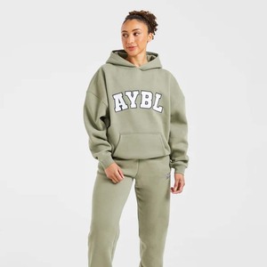 Youth Chenille Patch Stand Pullover Hoodie Loose Heavyweight Cotton Poly Blend Brushed Fleece Lined Solid Spring Sporty Digital - Product Image 3