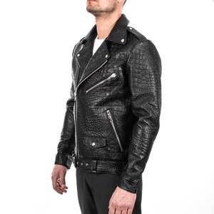 Genuine Leather Biker <b>Jacket</b> Black Crocodile Embossed <b>Jackets</b> - Product Image 1