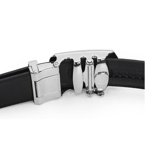 Cinturón Formal de Cuero Vacuno con Hebilla Rectangular Automática, Acabado Plateado, Duradero, Color Marrón Sólido - Product Image 3