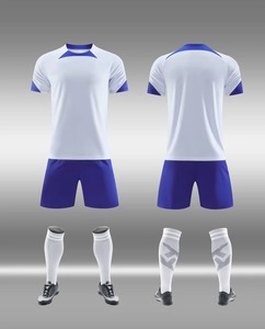 Custom Blue Soccer Uniform Set Men's V-Neck <b>Short</b> Sleeve Jersey <b>Shorts</b> Moisture Wicking <b>Polyester</b> All Seasons Athletic Fit - Product Image 5
