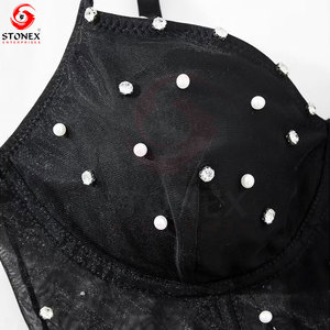 STONEX ENTERPRISES Soutien-gorge de sport noir à strass pour femme, maintien élevé, en Spandex et Polyester, bretelles réglables, respirant, haut de fitness - Product Image 3
